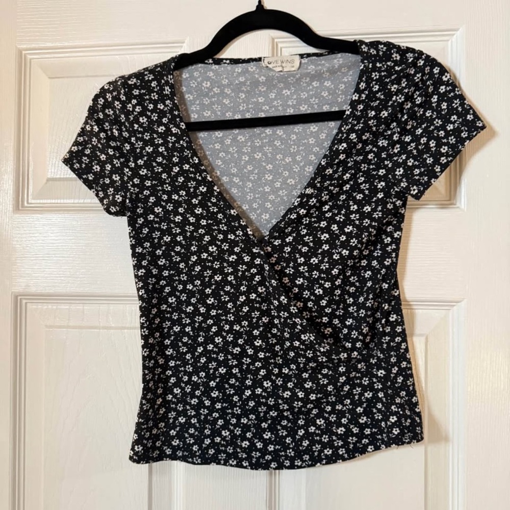 Elegant Black Floral Wrap Top